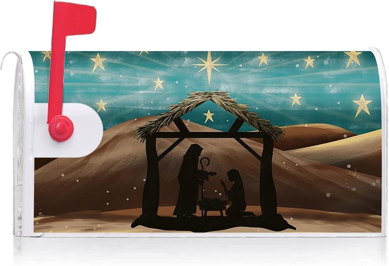 Texupday Winter Christmas Jesus Nativity Scene Decoration Mailbox Cover with Magnetic Strip Mailbox Wraps Post Letter Box Cover Standard Size 21" X 18" for Garden Outdoor Yard Decor - Image 2